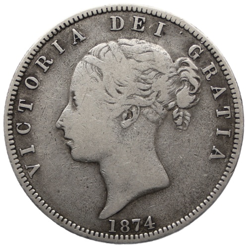 1874 Half Crown Victoria UK Coin Silver 1st portrait 2nd type