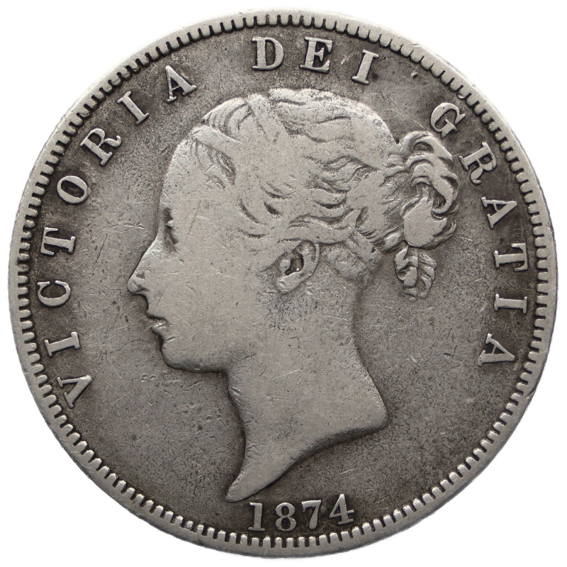 1874 Half Crown Victoria UK Coin Silver 1st portrait 2nd type