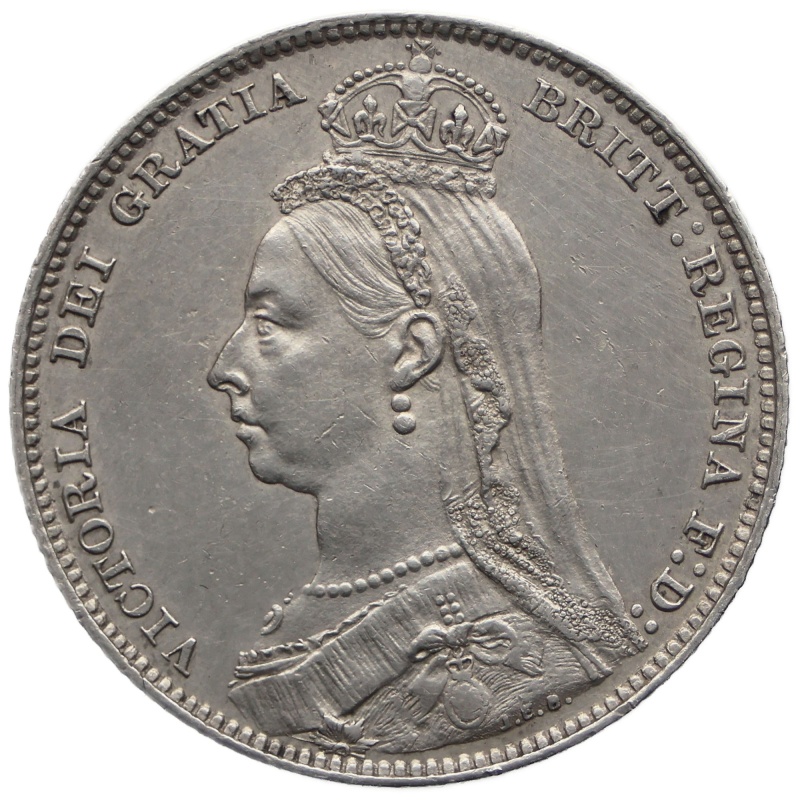 1890 Shilling Victoria Silver Coin 2nd portrait; 2nd type