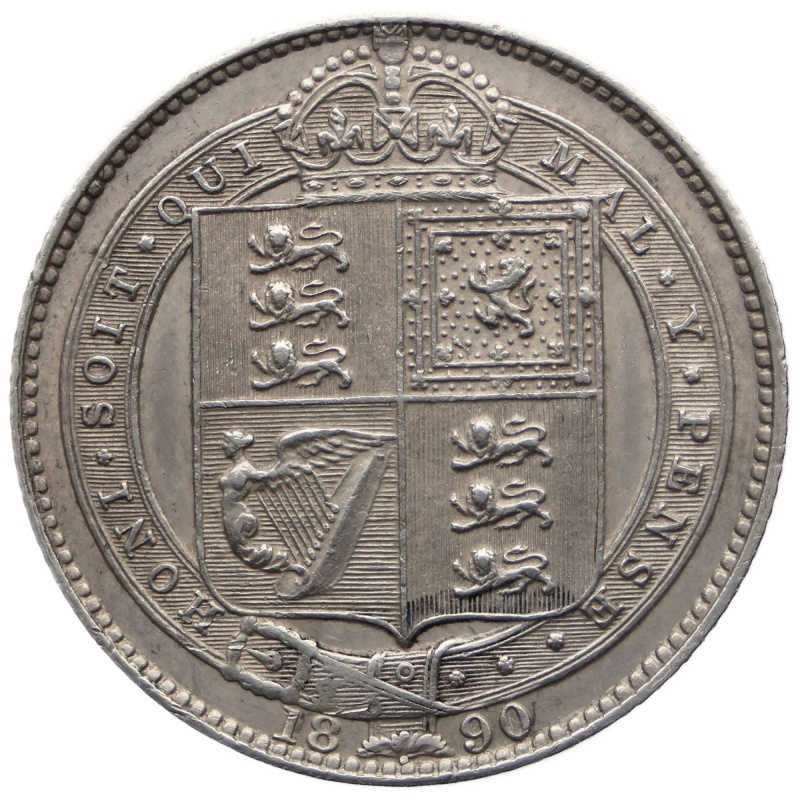 1890 Shilling Victoria Silver Coin 2nd portrait; 2nd type
