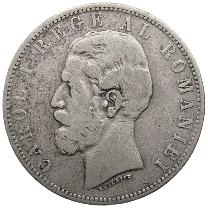 1883 B 5 Lei Romania Coin Silver Carol I Edge 6 Stars