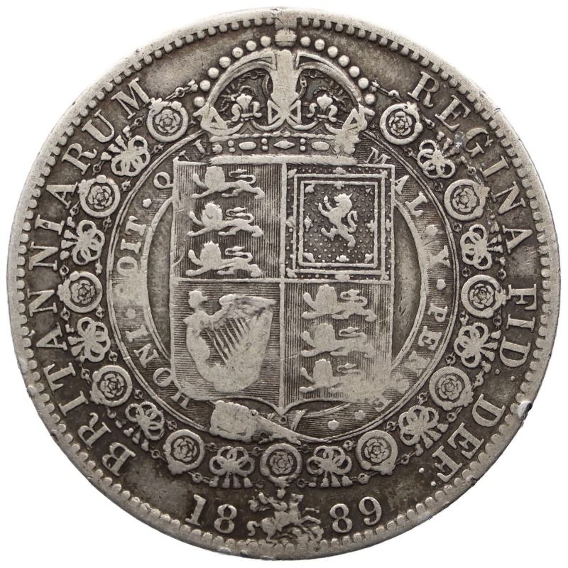 1889 Half Crown Victoria Coin UK Silver 2nd portrait