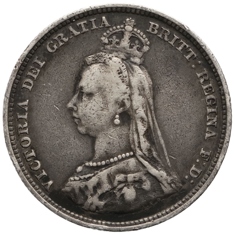 1887 Shilling Victoria Coin UK Silver 2nd portrait; 1st type