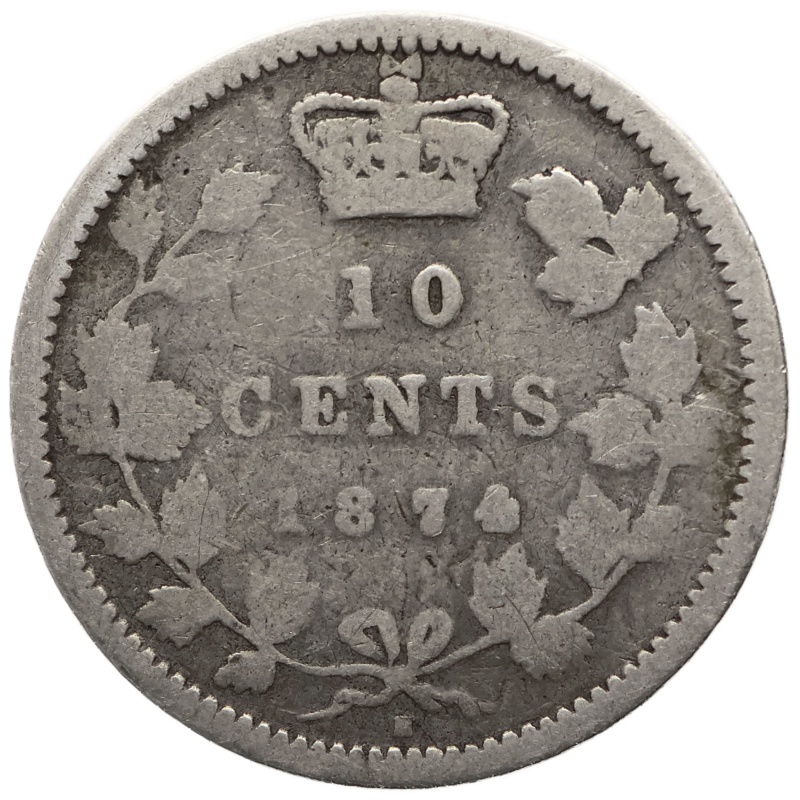 1874 H 10 Cents Victoria Canada Coin Silver