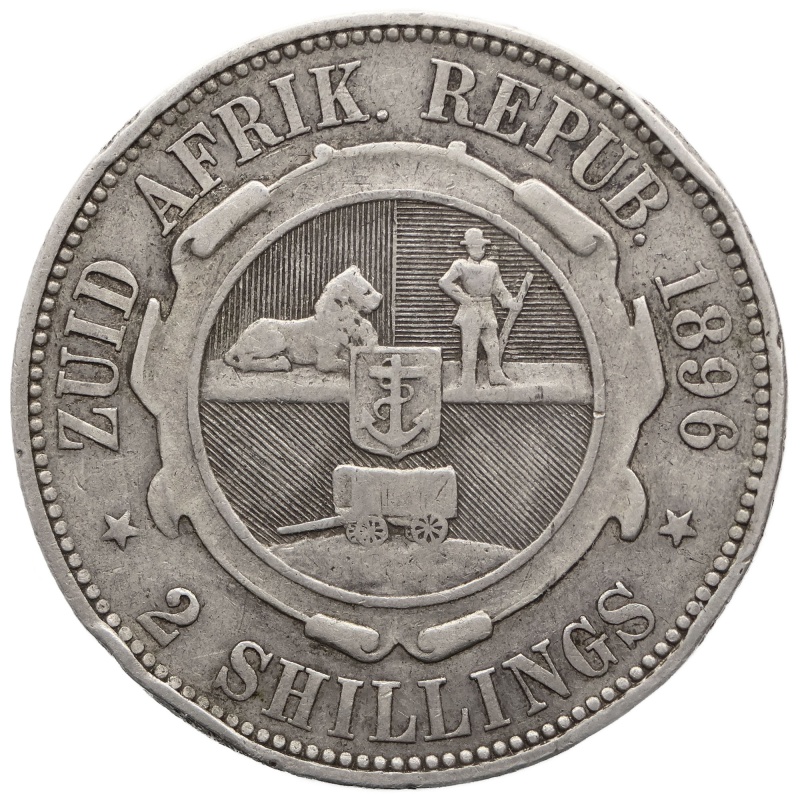 1896 2 Shilling South Africa Coin ZAR Paul Kruger Silver