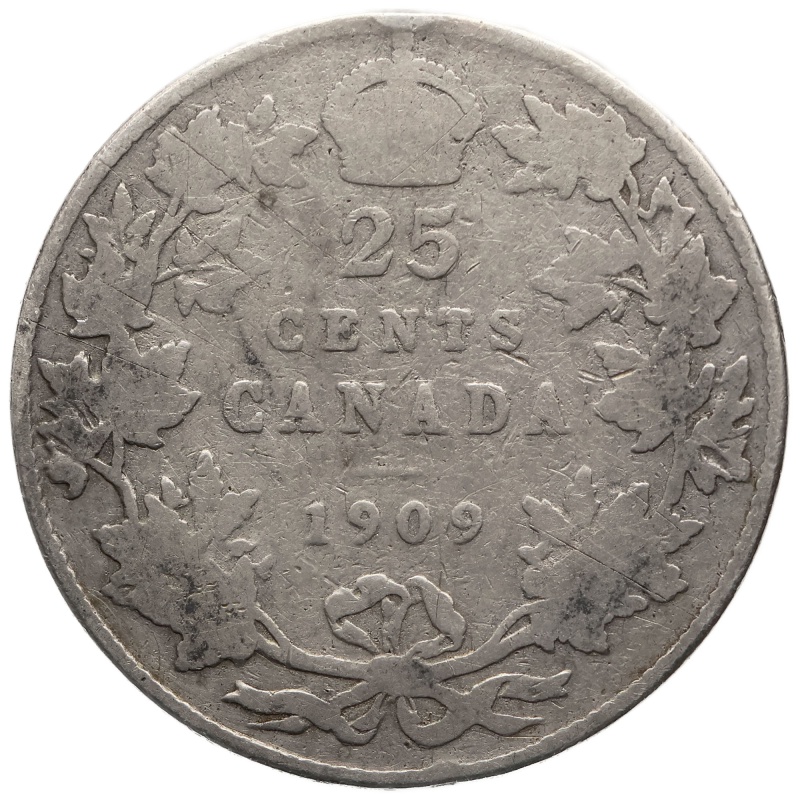 1909 25 Cents Canada Edward VII Silver