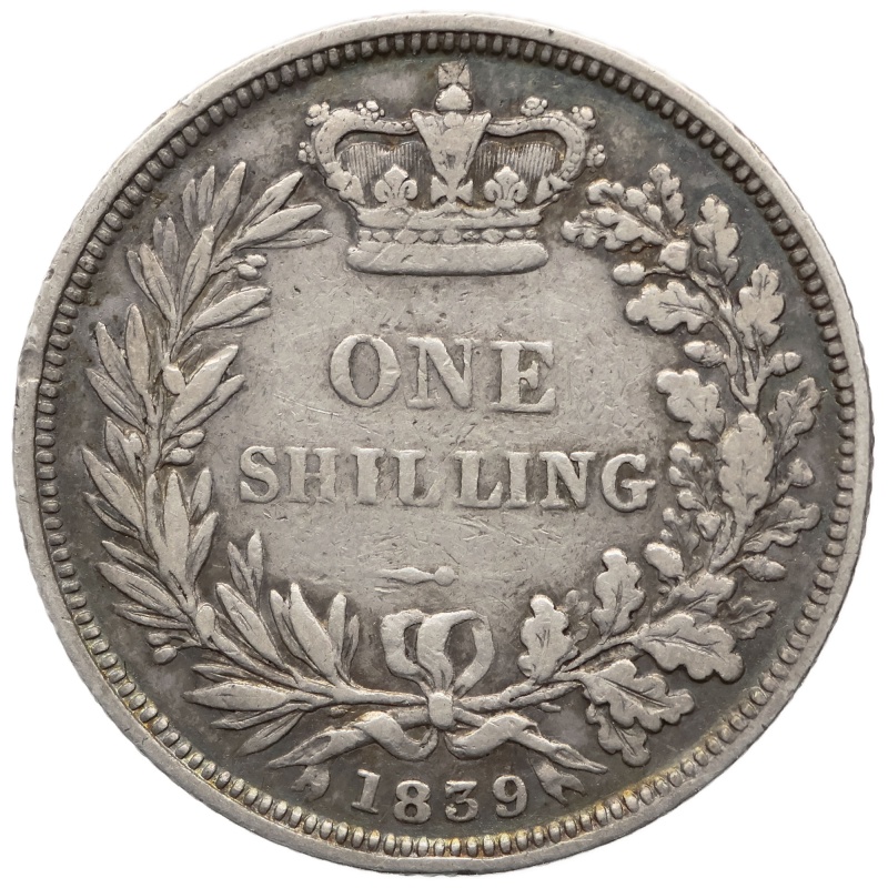 1839 Shilling Victoria Coin Silver United KIngdom