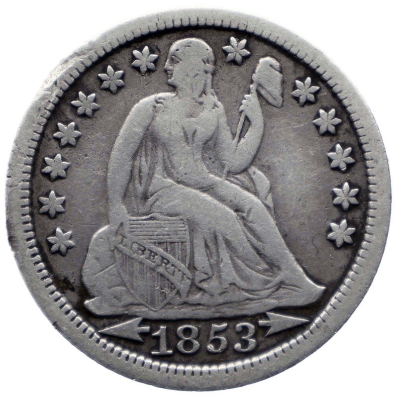 1853 One Dime US Coin Seated Liberty date arrows