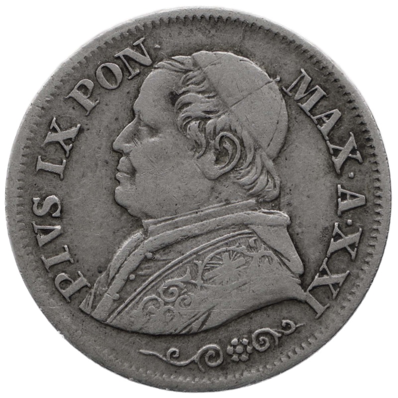 1867 10 Soldi Pius IX Papal Coin Silver Italy States