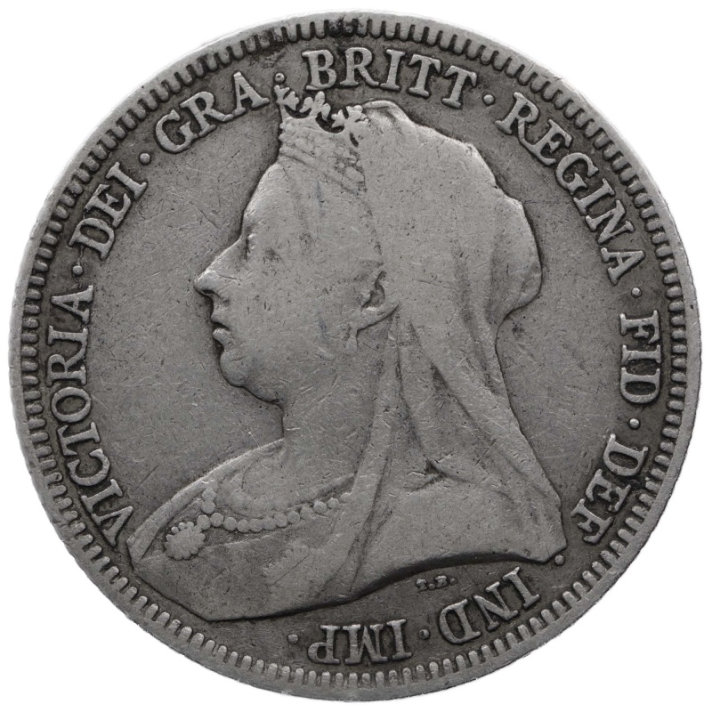 1893 Shilling Queen Victoria UK Silver Coin 3rd portrait; 'Old Head'