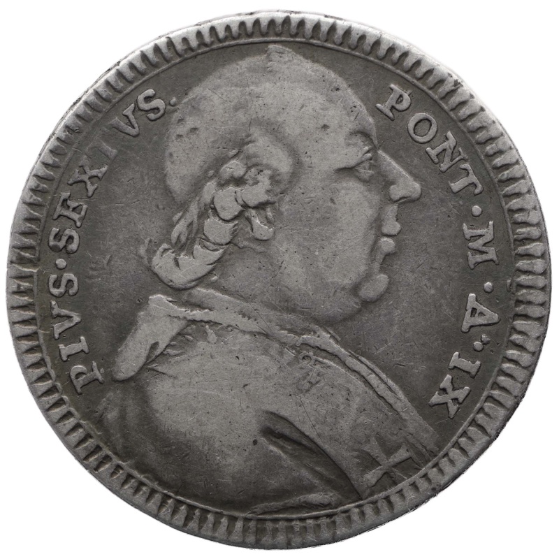 1783 Double Giulio Pius VI Papal States Coin Silver