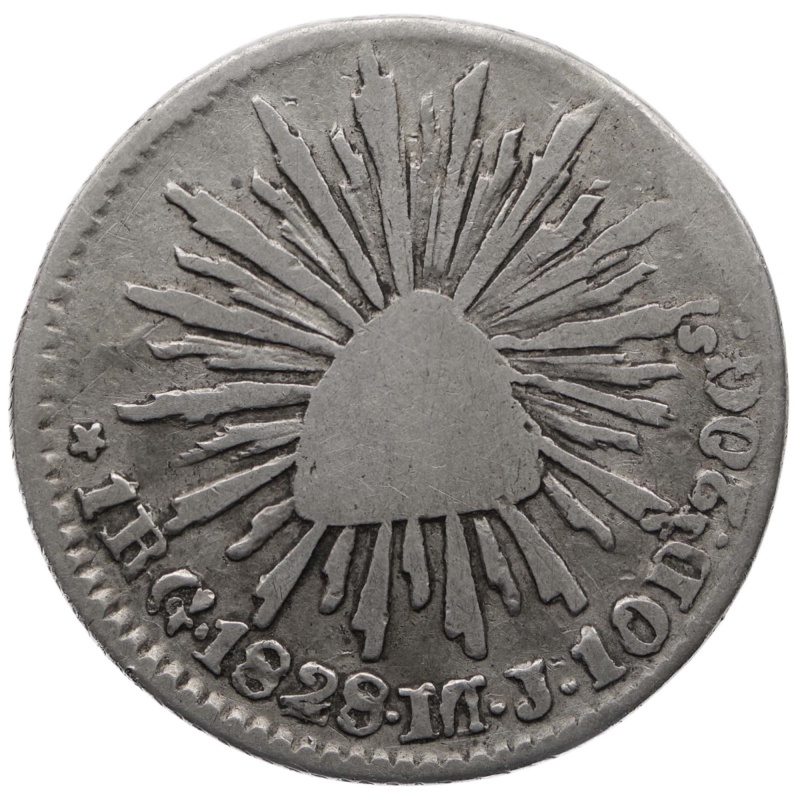 1828 Go MJ Real Mexico Coin full G large 8 Mint Guanajuato City