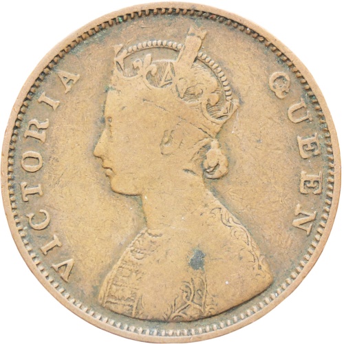 India British Queen Victoria 1862 Half Anna Copper Coin