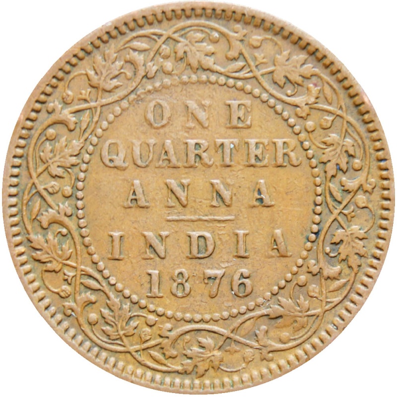 India British Queen Victoria 1876 Quarter Anna Copper Coin
