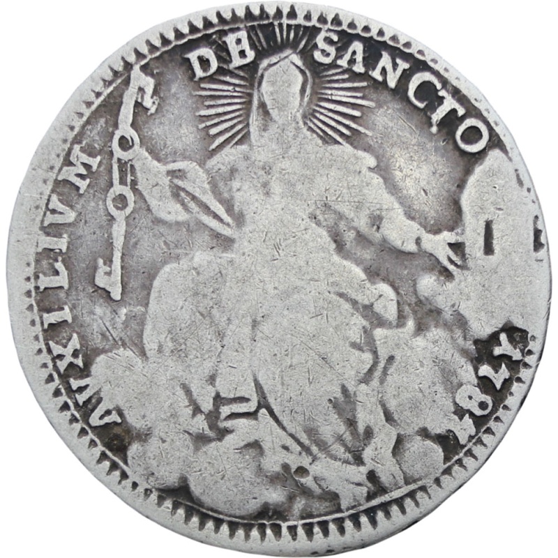 Italy Papal States 1787 Doppio 2 Giulio, 1/5 Scudo Pius VI Coin Silver