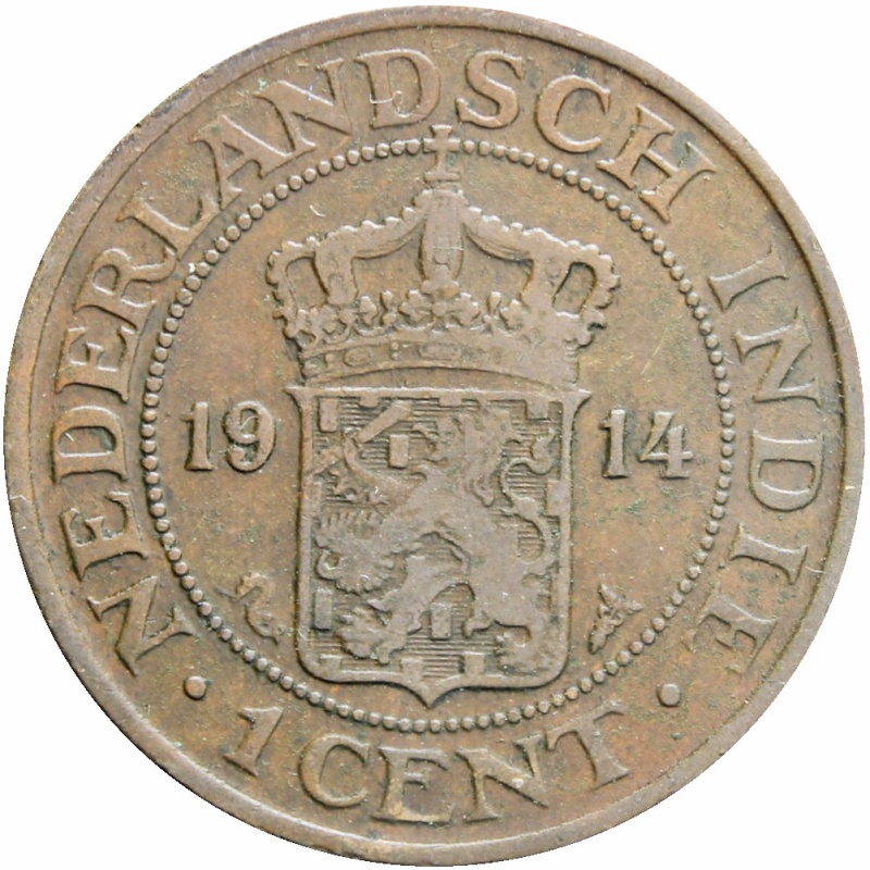 Netherlands East Indies 1914 One Cent Wilhelmina Coin