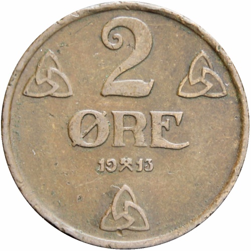Norway 1913 2 Øre Haakon VII Coin
