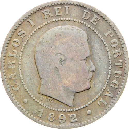 Portugal 1892 10 Reis Carlos I Coin