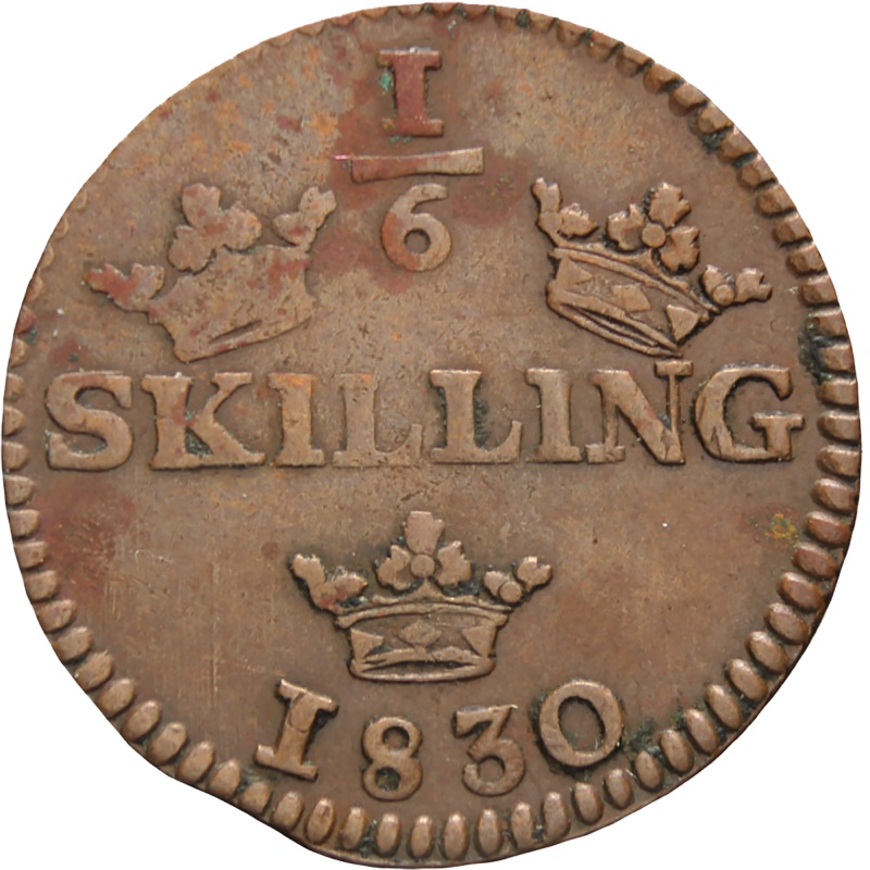 1830 ⅙ Skilling Sweden Coin Karl XIV Johan