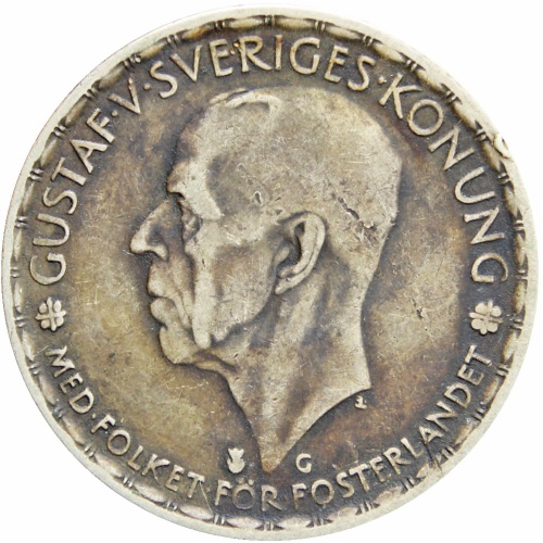 Sweden 1943 G 1 Krona Gustaf V Silver Coin Crosslet 4