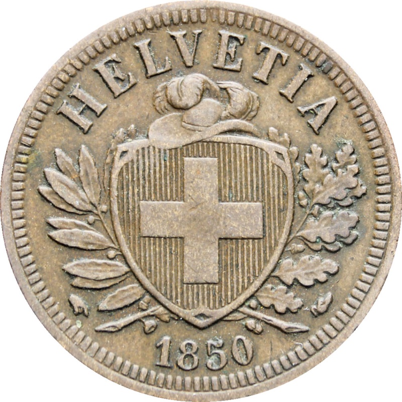 Switzerland 1850 2 Rappen Coin