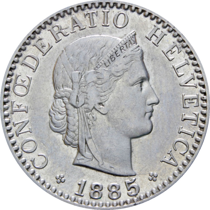 Switzerland 1885 20 Rappen Coin
