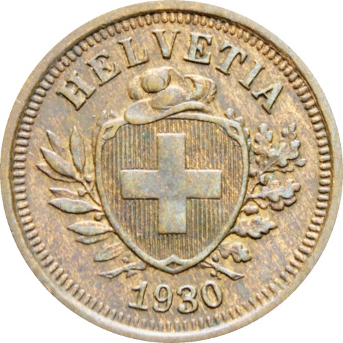 Switzerland 1930 B 1 Rappen Coin