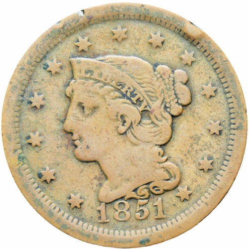 United States 1851 Braided Hair One Cent