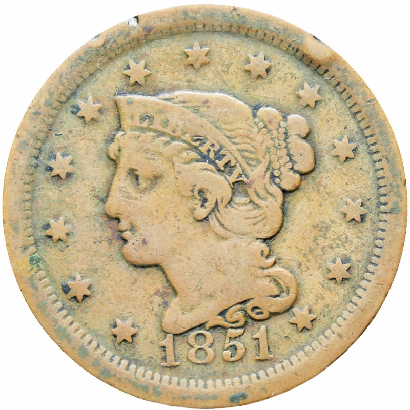 United States 1851 Braided Hair One Cent