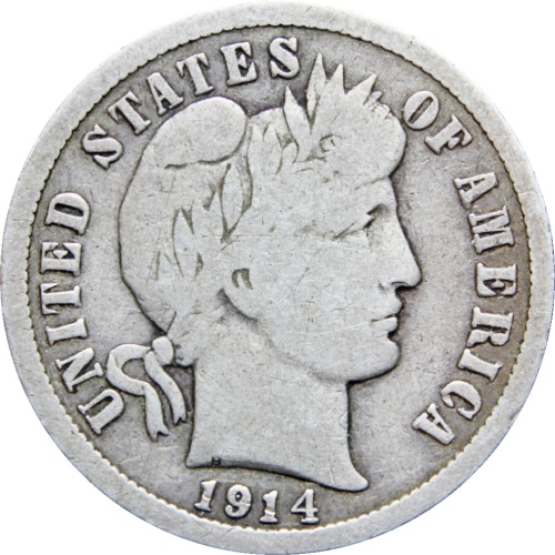 United States 1914 One Dime Barber Coin Silver