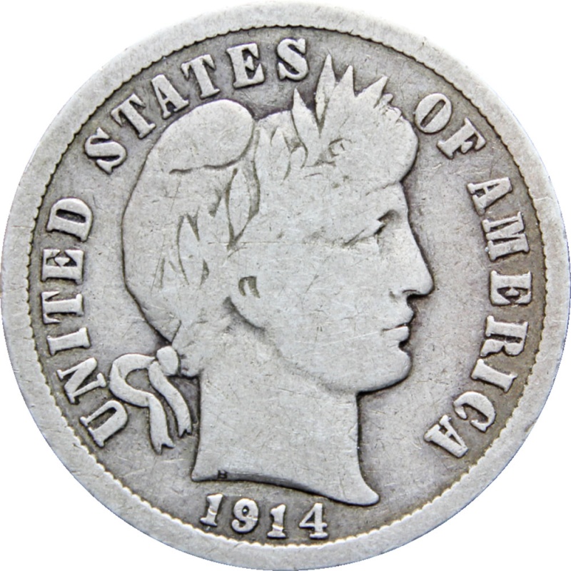 United States 1914 One Dime Barber Coin Silver