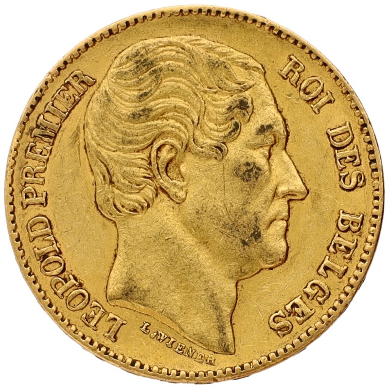 Belgium. Leopold I. 20 Francs 1865 VF+ Position A