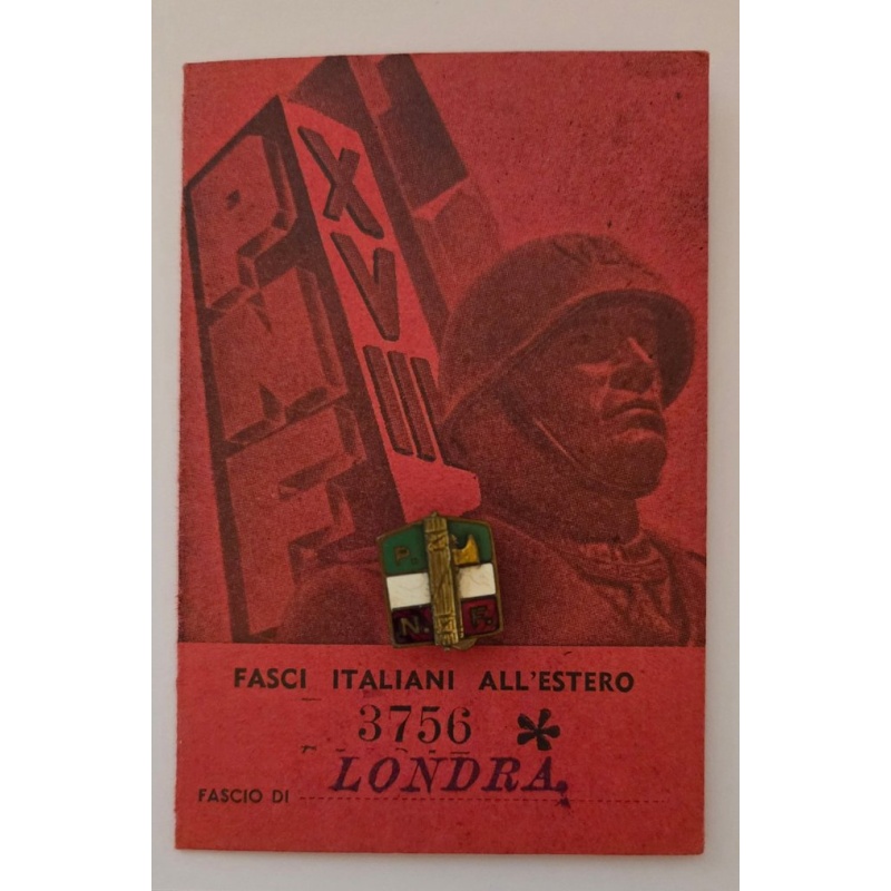 Italy - Italian Fasci all’Estero London PNF badge + card - Military equipment - 1940