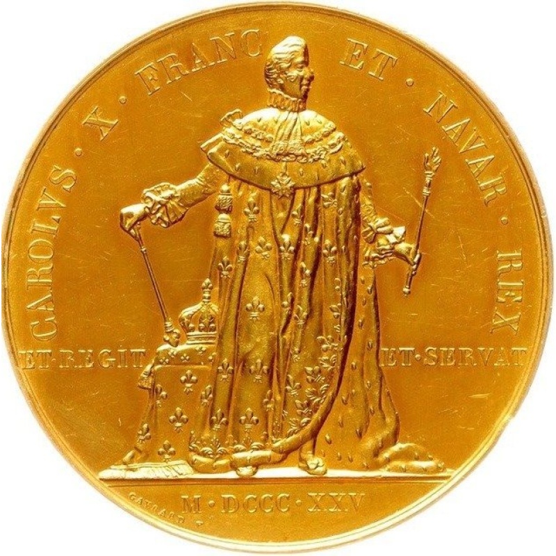 France. Charles X. 1824-1830.. Goldmedaille 1825, von Raymond Gayrard. Auf seine Krönung in Reims