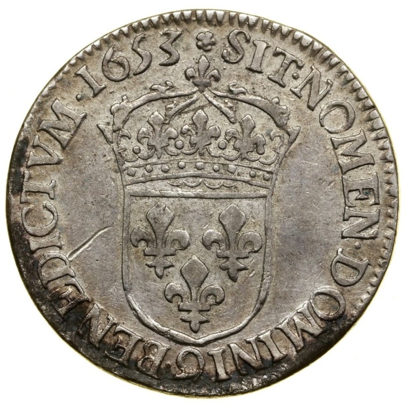 France. Louis XIV („Louis le Grand“ or „le Roi Soleil“) (1643–1715). 1/2 Ecu à la mèche longue, Rennes 1653