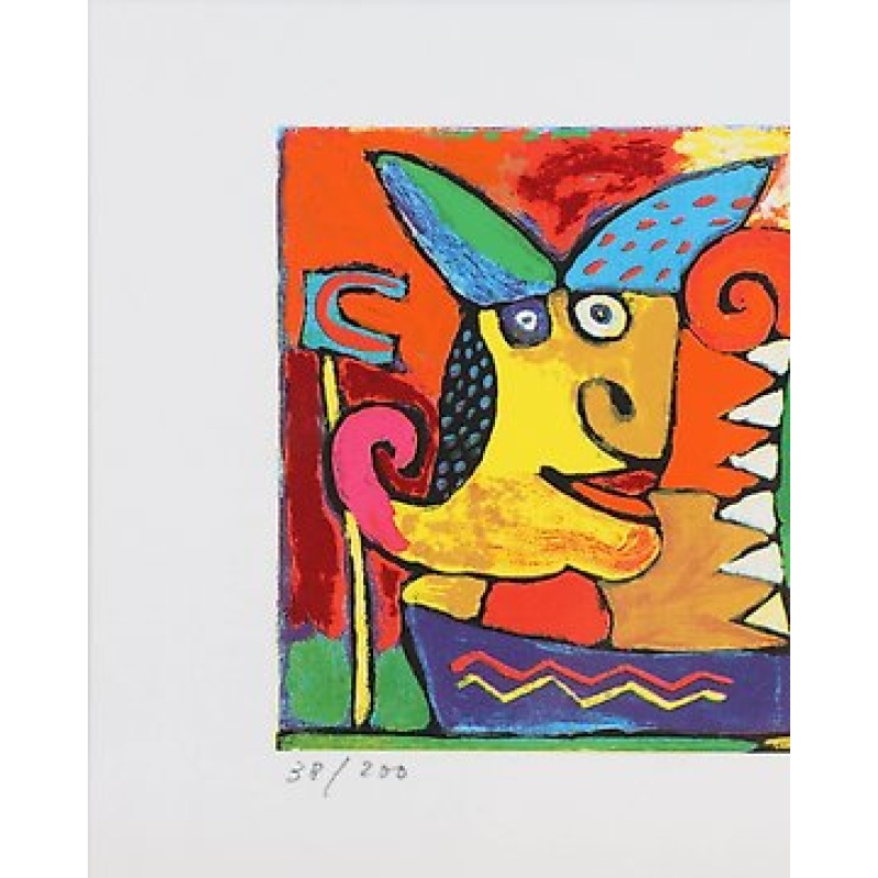 Clemens Briels (1946) - Two Faces with Flowers at the sides