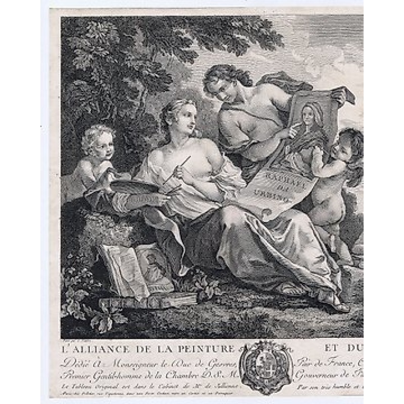 Pelletier, d'après Natoire (XVIII) - L'alliance de la peinture et du dessein, L'alliance de la poésie et de la musique