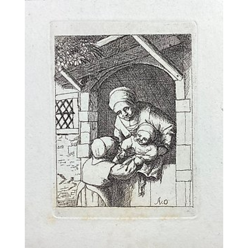 Adriaen van Ostade, inc. David Deuchar (1743-1808) - Madre con due bambini