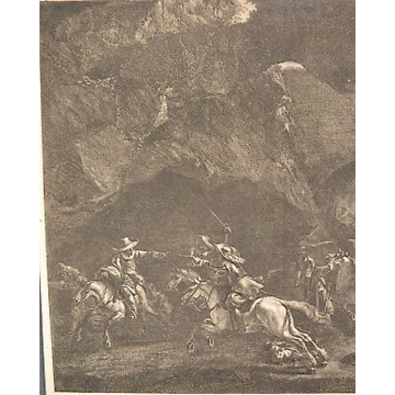 Cornelis Visscher (1629-1662), P. de Laer,  G. Valk Excudit, d'après Pieter van Laer (1599-1642) - Le coup de pistolet