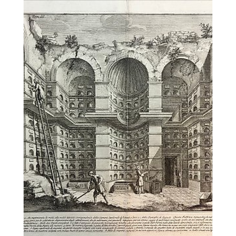 Antonio Basoli (1774–1848) Incisore: Girolamo Rossi - Camera sepolcrale (colombario) in sezione prospettica