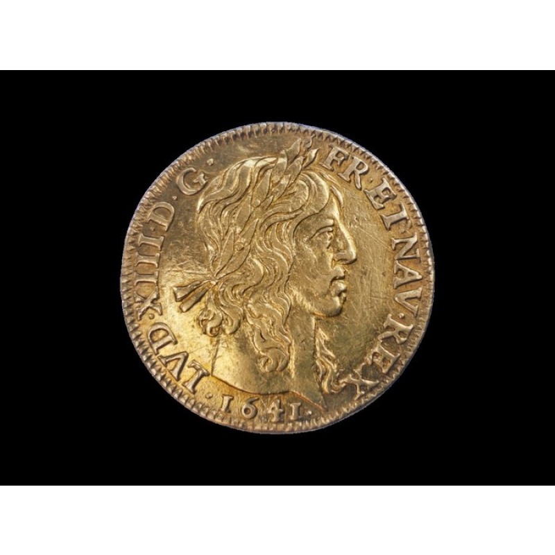 France. Louis XIII (1610-1643). Louis d'or 1641-A, Paris. Mèche longue R/Imp * et baie