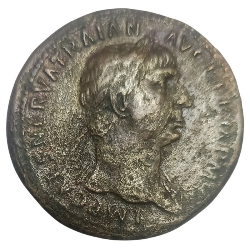 Roman Empire. Trajan (AD 98-117). Sestertius Rome - Pax seated