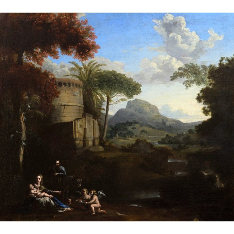 Crescenzio Onofri (1634–1714), Circle of - Paesaggio con Riposo durante la Fuga in Egitto