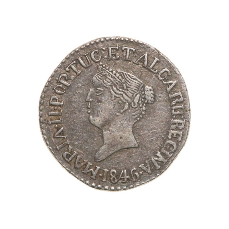 1846 150 Reis Meio Pardau Portuguese India Maria II Goa Mint Silver Coin Escassa