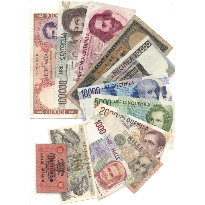 Italy. - 12 banconote da 50 cent. a 100.000 Lire varie date