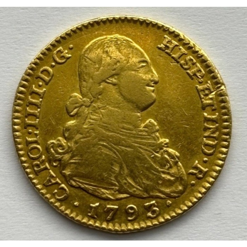 Spain. Carlos IV. 2 Escudos 1793 Madrid MF