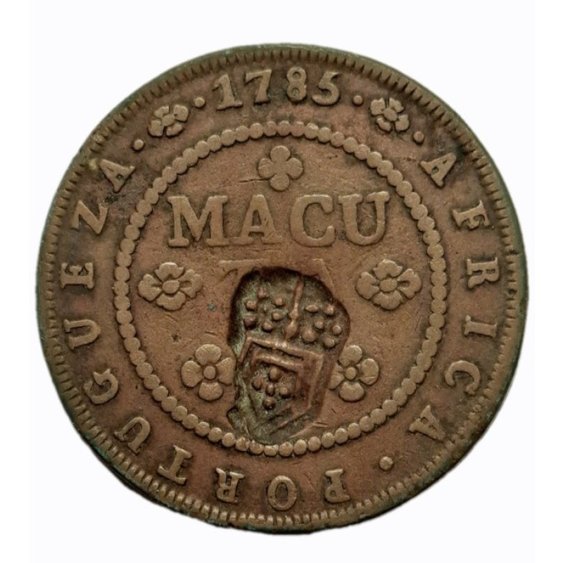 1785 1 Macuta Countermarked Portuguese Angola Maria II over Maria I Pedro III Coin