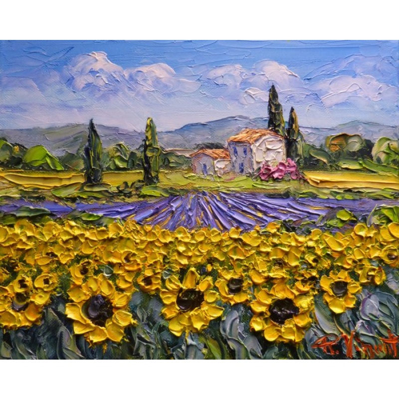 R. Vincent (1954) - Champs de Tournesols en Provence oeuvre de Vincent Rallo