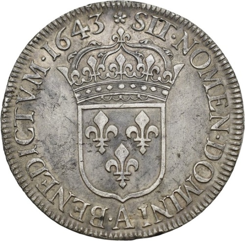 1643 Écu à la Mèche Courte France Louis XIV Paris Mint Silver Coin