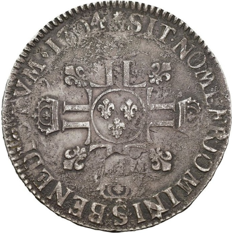 1704 Écu France Louis XIV Reims Mint Silver Coin